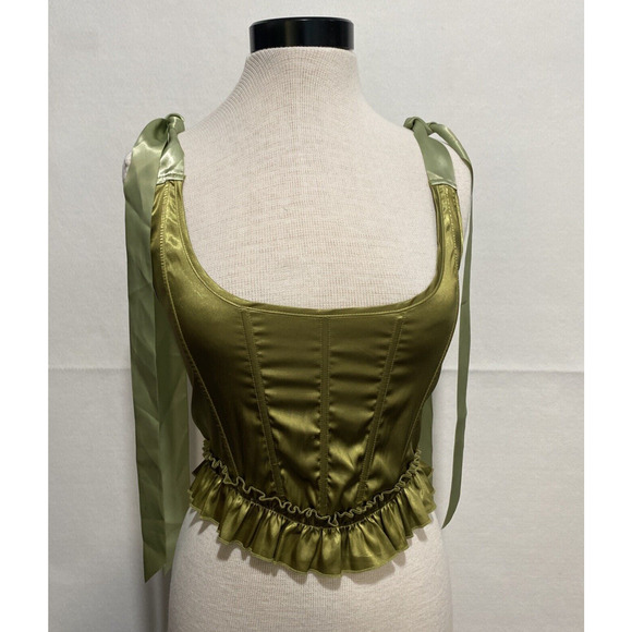 Unbranded Other - Ribbon Corset Top Medium Whimsical Satiny Chartreuse Lace Up Back Fairy